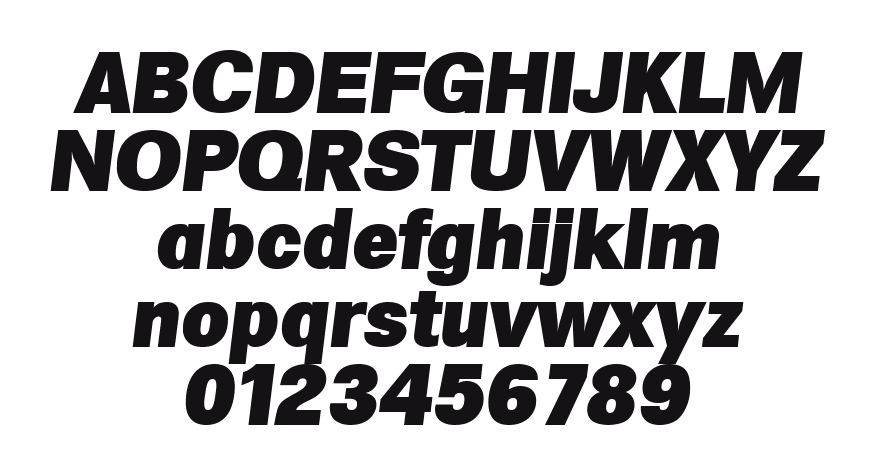 AdamBecker-Heavy-Italic: every letter, A to Z and a to z, and the numbers 0 to 9