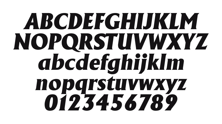 Adelon-Serial-Heavy-RegularItalic: every letter, A to Z and a to z, and the numbers 0 to 9
