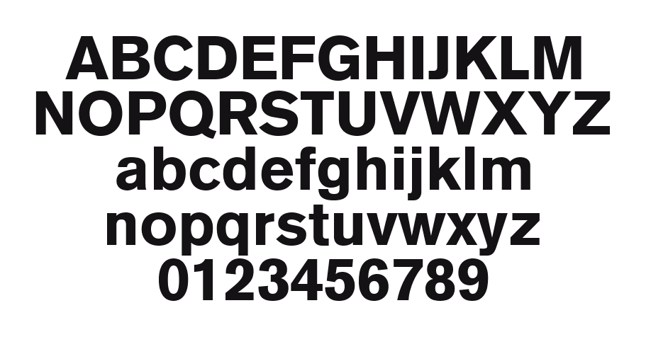 Akzidenz-Grotesk-Black: every letter, A to Z and a to z, and the numbers 0 to 9