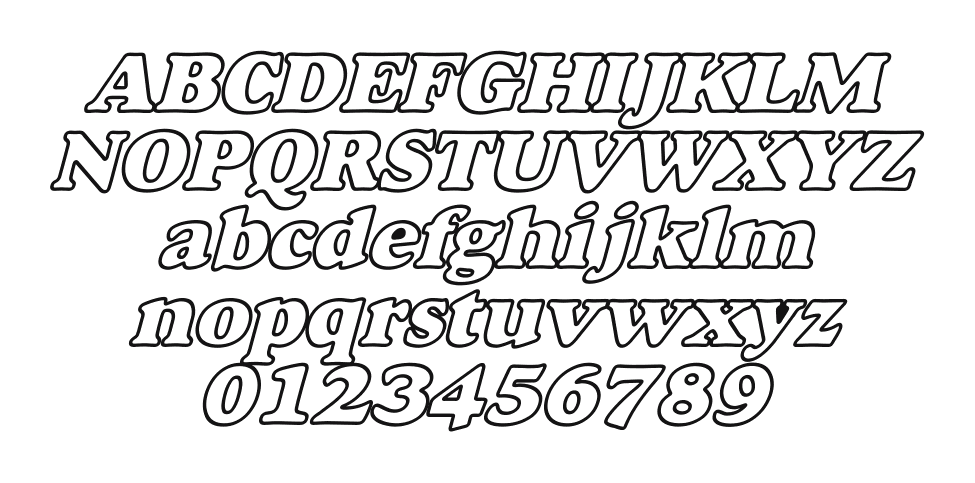 Alexuss-Heavy-Hollow-W_BI-Bold-Italic: every letter, A to Z and a to z, and the numbers 0 to 9