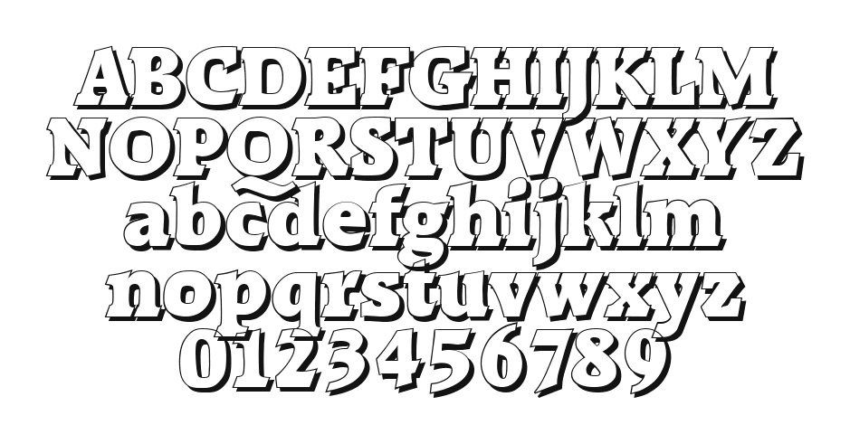 AliBeckerShadow-Black-Regular: every letter, A to Z and a to z, and the numbers 0 to 9