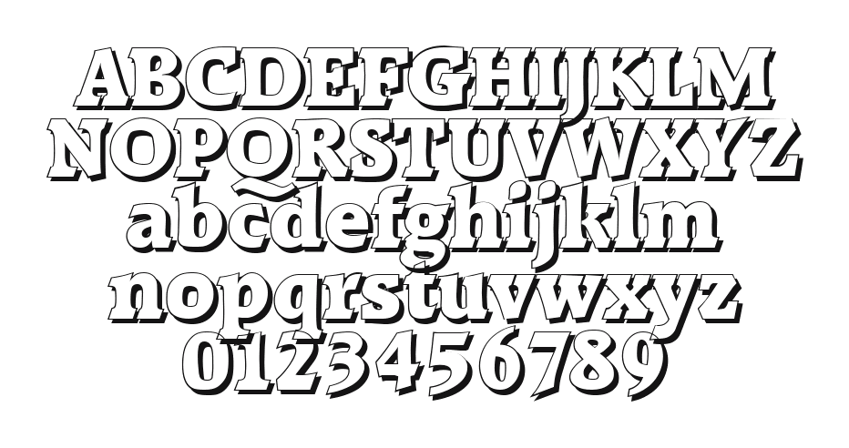 AliBeckerShadow-Heavy-Regular: every letter, A to Z and a to z, and the numbers 0 to 9