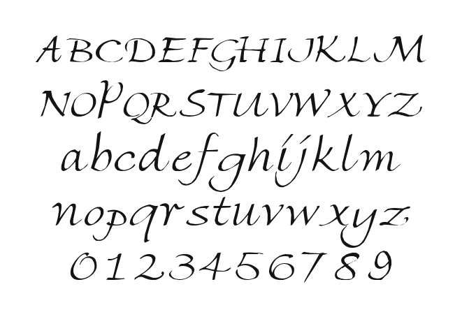 Ambiente-Script-SSi-Light: every letter, A to Z and a to z, and the numbers 0 to 9