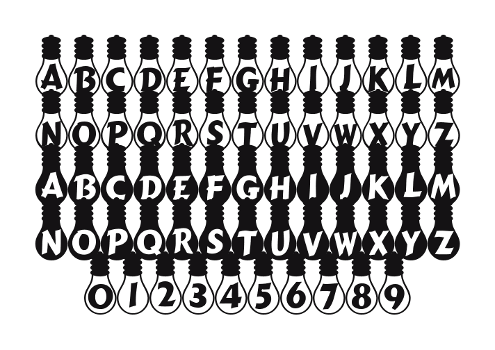 Ampoule-Heavy: every letter, A to Z and a to z, and the numbers 0 to 9