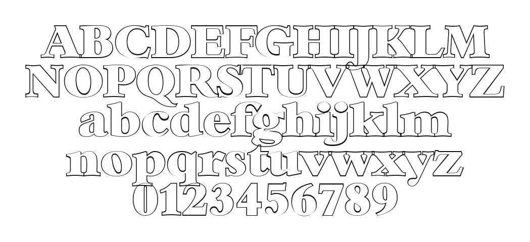AndrewBeckerOutline-Heavy: every letter, A to Z and a to z, and the numbers 0 to 9