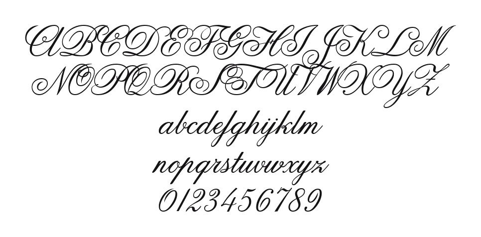 Anglia-Script-Concise: every letter, A to Z and a to z, and the numbers 0 to 9