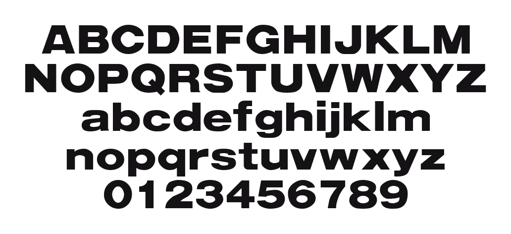 Arena-Black-Extended: every letter, A to Z and a to z, and the numbers 0 to 9