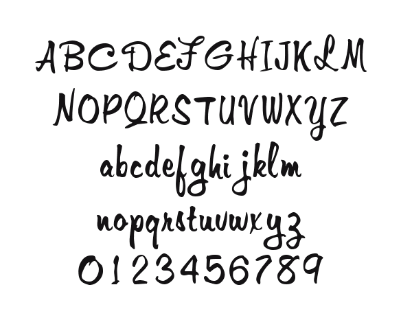 AristoiScriptSSK-Regular: every letter, A to Z and a to z, and the numbers 0 to 9