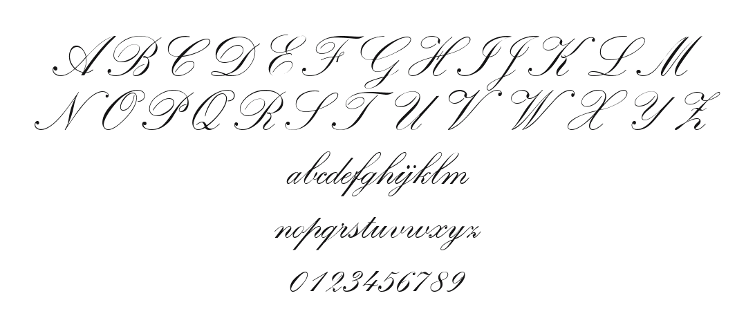 Artists-Script: every letter, A to Z and a to z, and the numbers 0 to 9