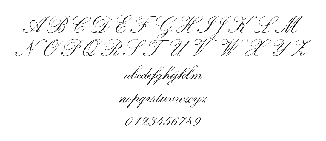 ArtistsScript-Regular: every letter, A to Z and a to z, and the numbers 0 to 9