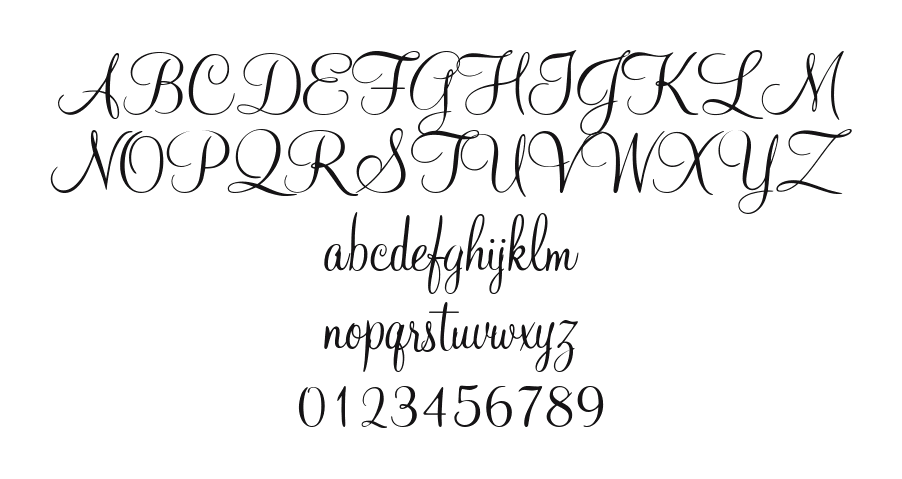 At-Mahogany-Script: every letter, A to Z and a to z, and the numbers 0 to 9