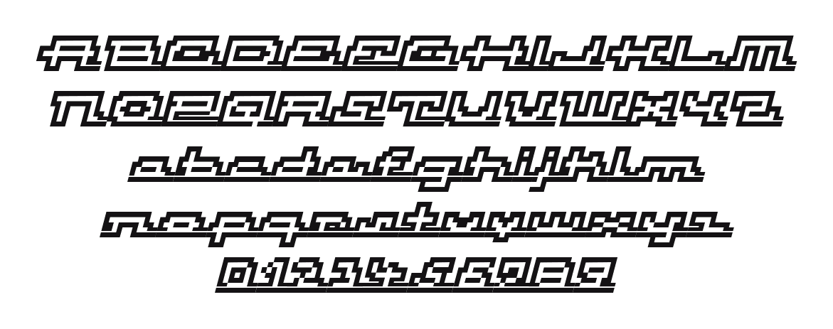 Atomic-OutlineScriptItalic: every letter, A to Z and a to z, and the numbers 0 to 9