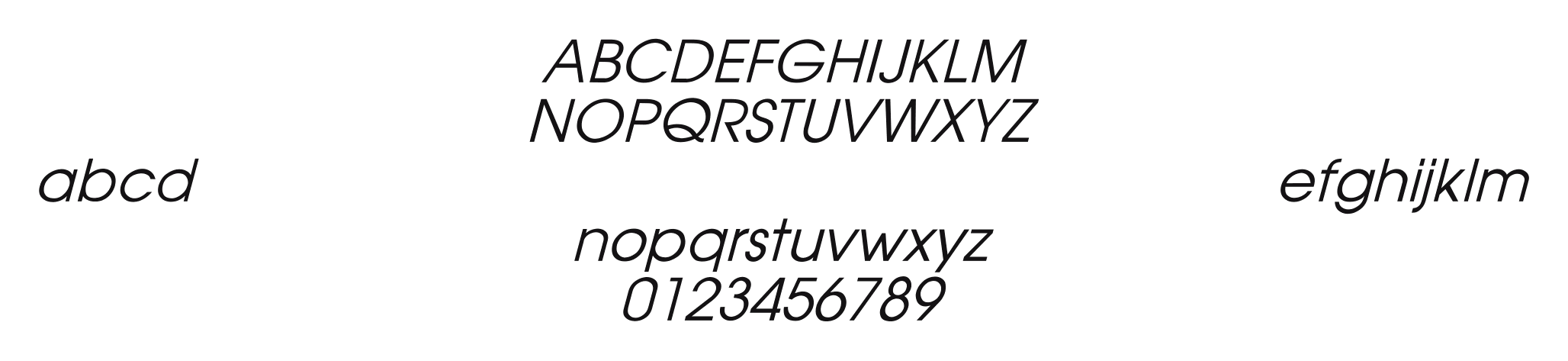 AvantGarde-Italic: every letter, A to Z and a to z, and the numbers 0 to 9