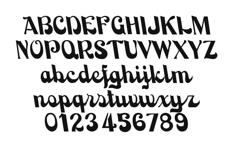 BackhandScript: every letter, A to Z and a to z, and the numbers 0 to 9