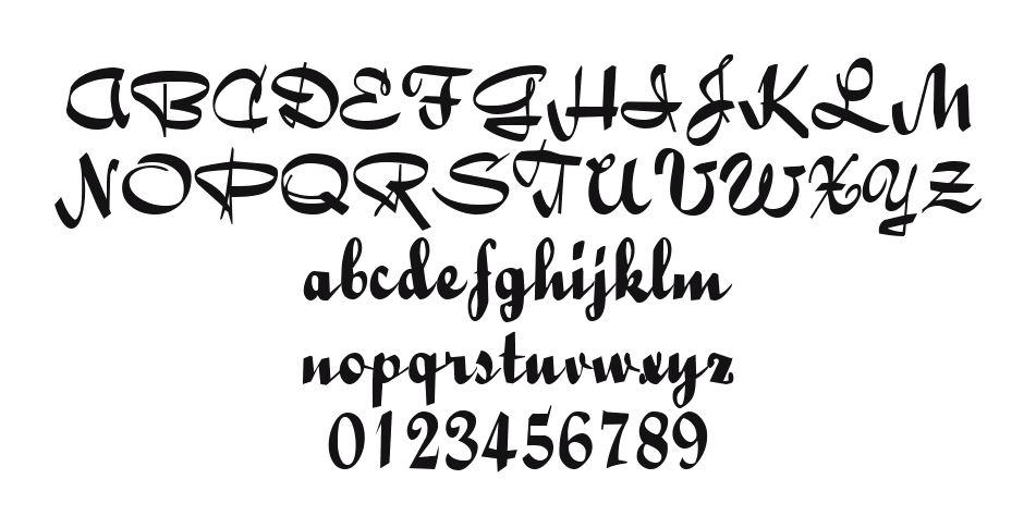 Bailey-Script: every letter, A to Z and a to z, and the numbers 0 to 9