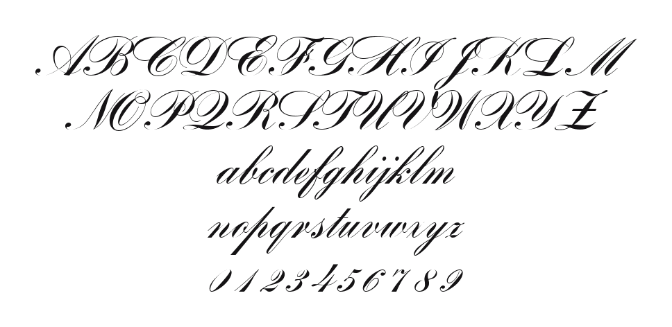 Bank-Script-D: every letter, A to Z and a to z, and the numbers 0 to 9