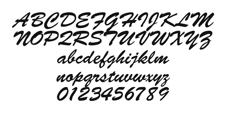 BarcBrushDB-Bold: every letter, A to Z and a to z, and the numbers 0 to 9