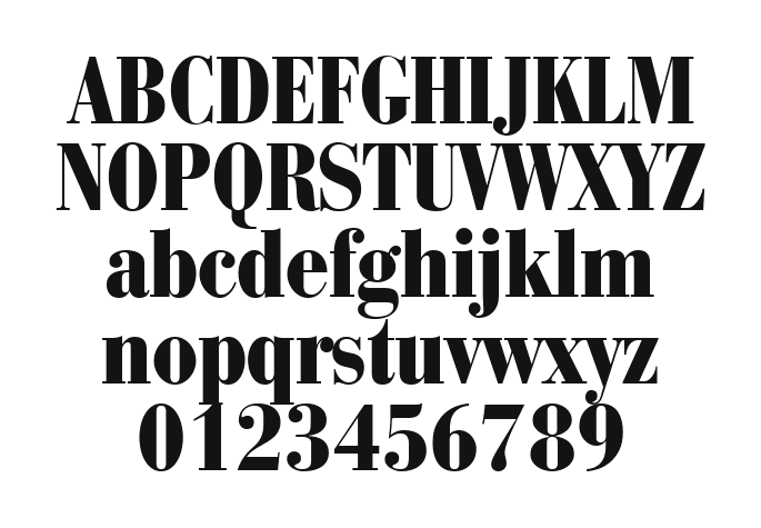 Bauer-Bodoni-Black-Condensed: every letter, A to Z and a to z, and the numbers 0 to 9