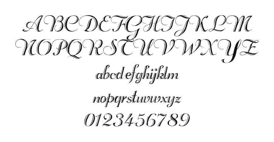 Beachman-Script: every letter, A to Z and a to z, and the numbers 0 to 9