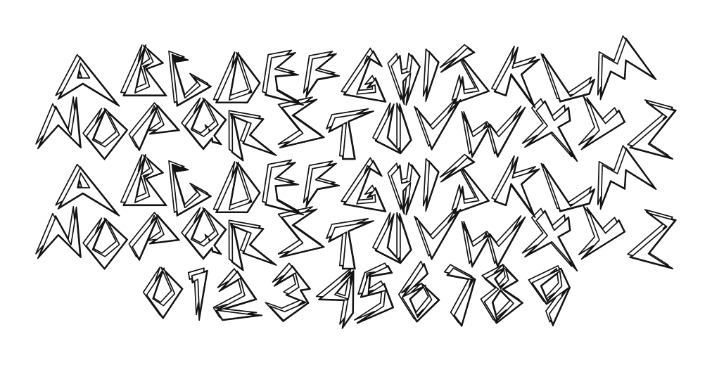 BeeBopp-Hollow: every letter, A to Z and a to z, and the numbers 0 to 9