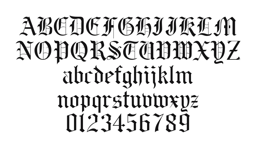 BeneScriptine: every letter, A to Z and a to z, and the numbers 0 to 9