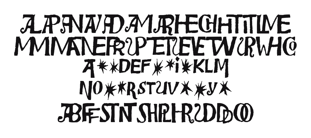 Bensgothic-Ligatures: every letter, A to Z and a to z, and the numbers 0 to 9
