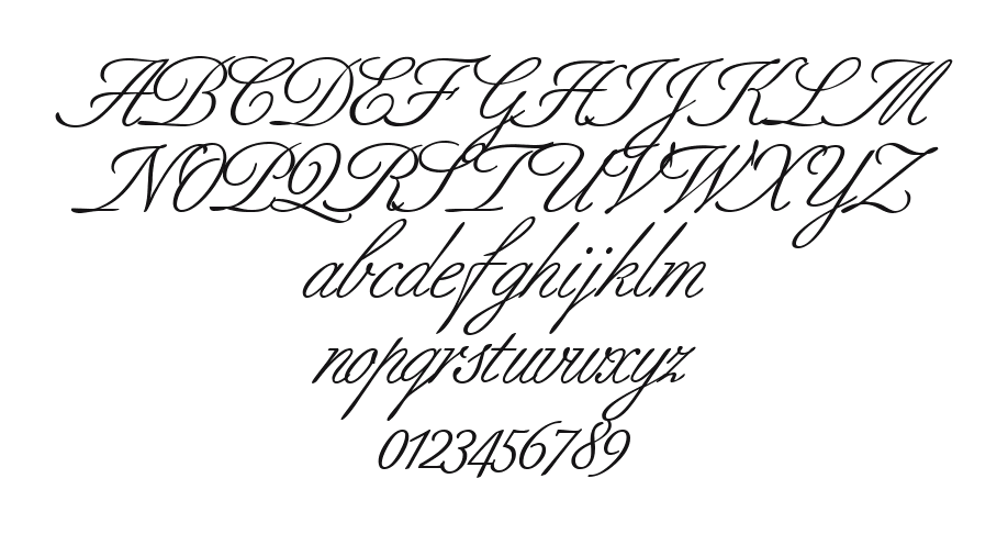BerneseScript-Regular: every letter, A to Z and a to z, and the numbers 0 to 9