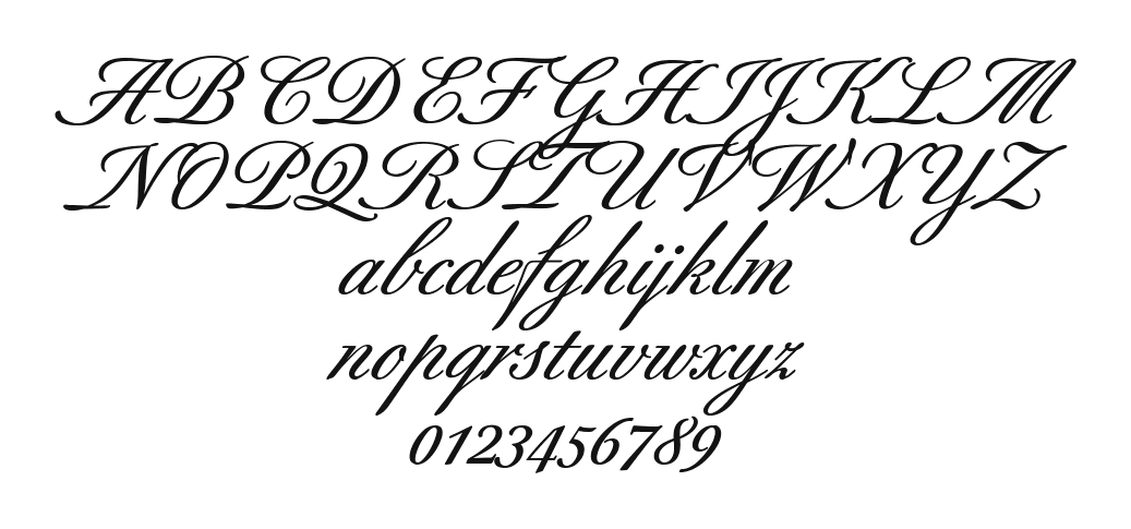 Berthold-Script-R-Medium: every letter, A to Z and a to z, and the numbers 0 to 9