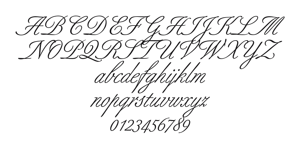Berthold-Script-Regular 2: every letter, A to Z and a to z, and the numbers 0 to 9
