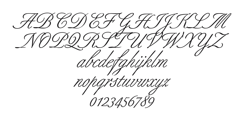 Berthold-Script-Regular: every letter, A to Z and a to z, and the numbers 0 to 9