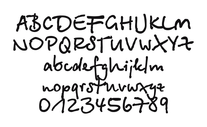 BetinaScript-Bold: every letter, A to Z and a to z, and the numbers 0 to 9