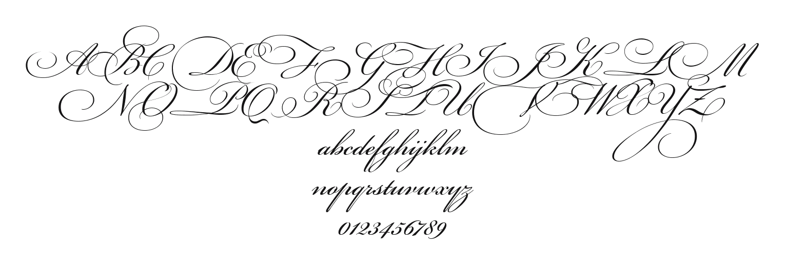 Bickham-Script-Three: every letter, A to Z and a to z, and the numbers 0 to 9