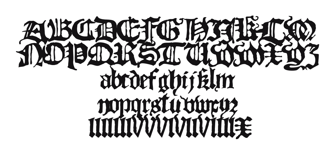 Blackletter-HPLHS: every letter, A to Z and a to z, and the numbers 0 to 9