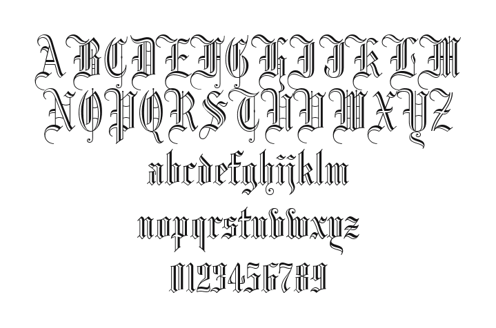 Blackletter686-BT: every letter, A to Z and a to z, and the numbers 0 to 9