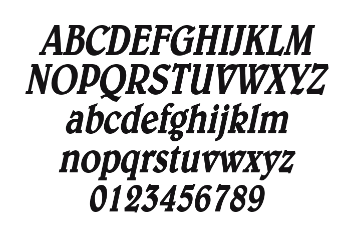 Blew-Condensed-Bold-Italic 2: every letter, A to Z and a to z, and the numbers 0 to 9