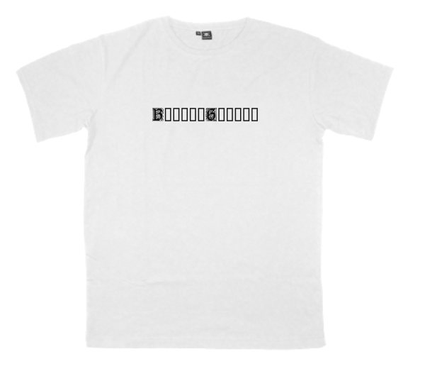 BlockyGothic printed on a t-shirt