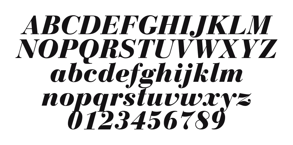 Bodoni-Recut-Black-SSi-Black-Italic: every letter, A to Z and a to z, and the numbers 0 to 9