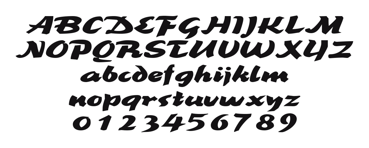 BrookscriptWide: every letter, A to Z and a to z, and the numbers 0 to 9