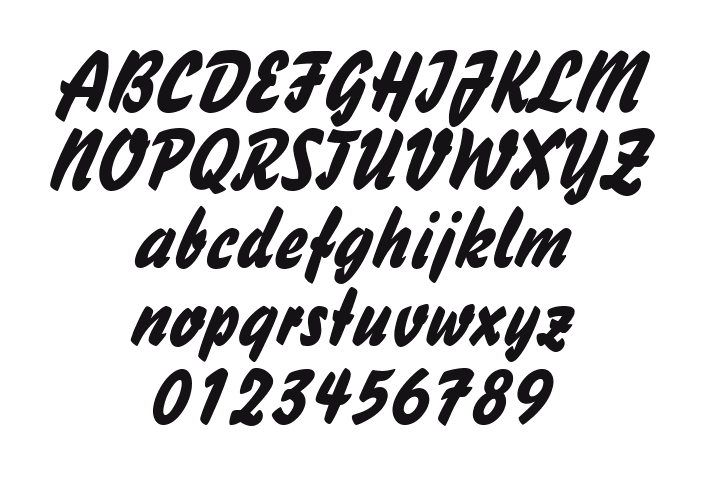 BrushStroke-26-Italic: every letter, A to Z and a to z, and the numbers 0 to 9