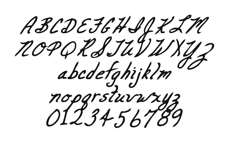 CarolinesHand-Bold-Italic: every letter, A to Z and a to z, and the numbers 0 to 9