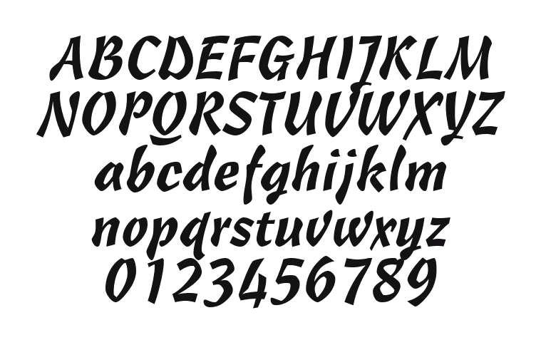 CascadeScript: every letter, A to Z and a to z, and the numbers 0 to 9