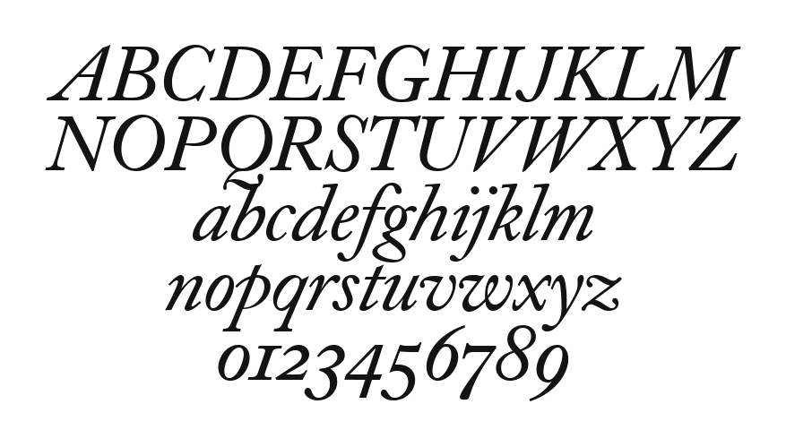 Caslon-Book-BE-Italic-Oldstyle-Figures: every letter, A to Z and a to z, and the numbers 0 to 9