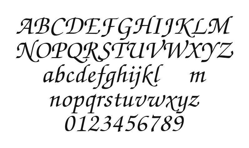 Chancery-Script-Medium-SSi-Medium: every letter, A to Z and a to z, and the numbers 0 to 9