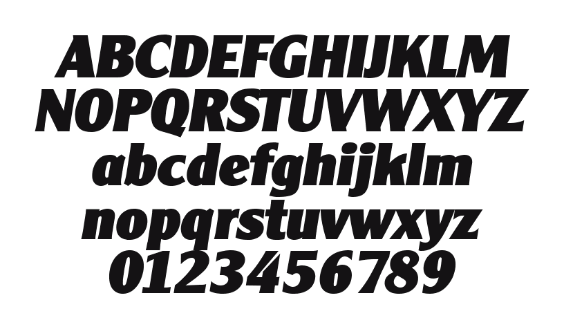 Clarity-Gothic-Heavy-SF-Bold-Italic: every letter, A to Z and a to z, and the numbers 0 to 9