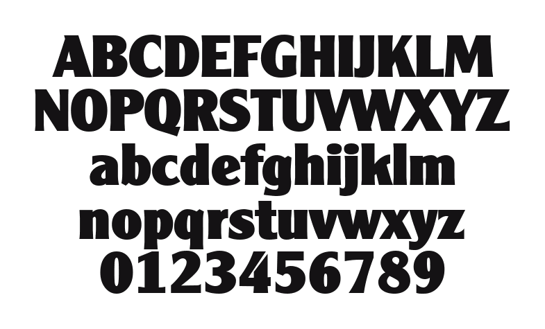 Clearly-Gothic-Heavy: every letter, A to Z and a to z, and the numbers 0 to 9