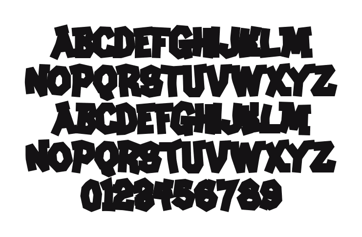 Clunker-AOE-Bold: every letter, A to Z and a to z, and the numbers 0 to 9