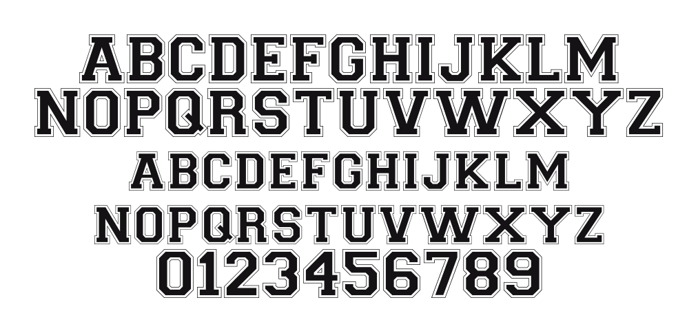 College-Outline: every letter, A to Z and a to z, and the numbers 0 to 9