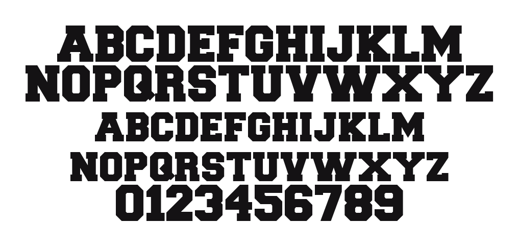 CollegeJersey: every letter, A to Z and a to z, and the numbers 0 to 9