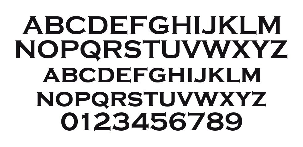 Copperplate-Gothic-Bold: every letter, A to Z and a to z, and the numbers 0 to 9