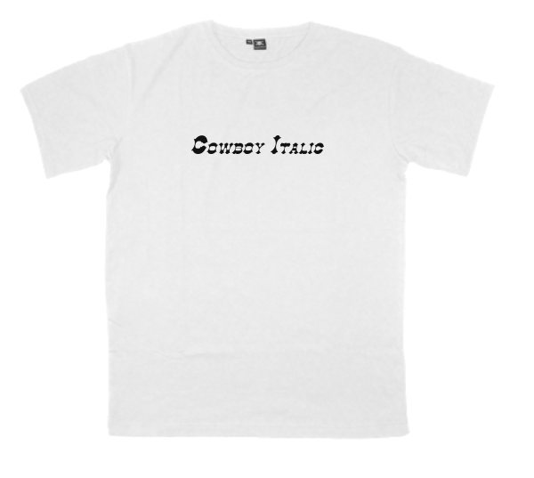 Cowboy-Italic printed on a t-shirt